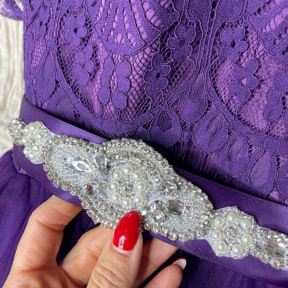 Purple Lace Flower Girl Dress Size 4 - Picture 9 of 9